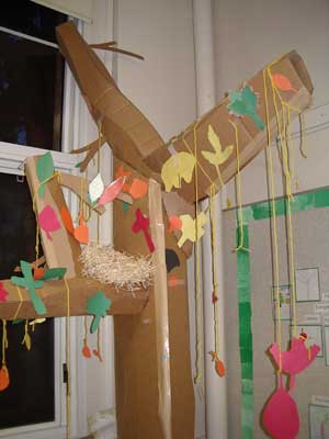 Figura 33. Los niños hicieron hojas para el árbol. 