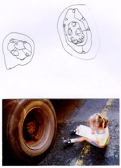 girl drawing a wheel