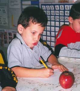 boy drawing apple