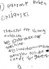 The children wrote a thank-you note to the doctor.
