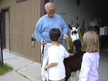 The children excitedly took turns petting the llama and were surprised at how soft it was. 