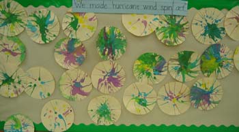 Figure 25. The children used a salad spinner to create hurricane wind art