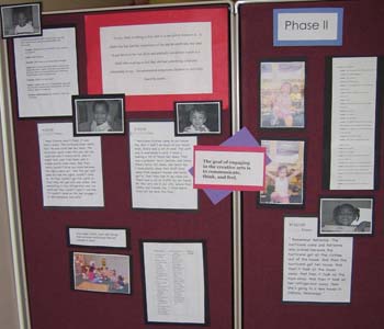 Figure 60. Documentation of children's stories, pictures, and words was posted in the hallway.
